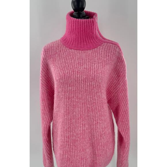 Ganni Pink Turtleneck Zip Wool Alpaca Blend Tunic Knit Sweater Medium M - Picture 2 of 8